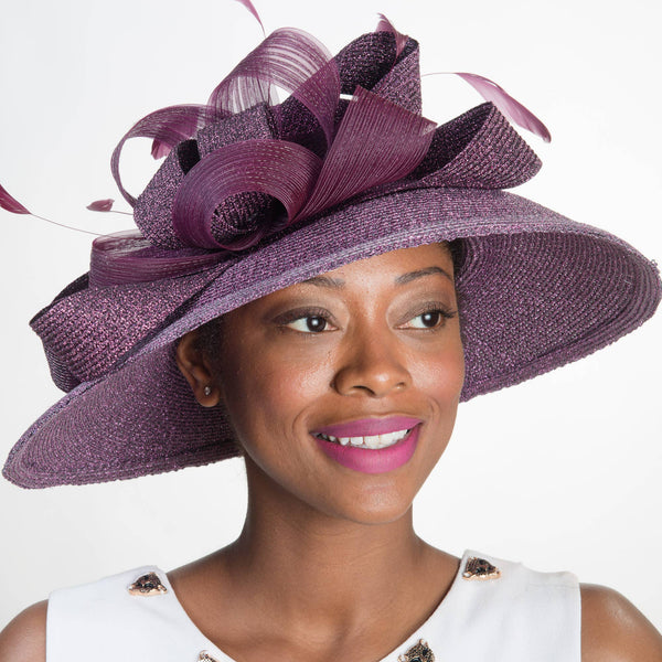 331881 Metallic Wide-Brimmed Church Hats: NAVY / Metallic