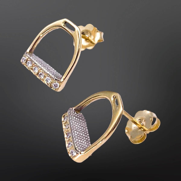 English Equestrian Stirrup Iron Sterling Silver Earrings: Yellow Gold