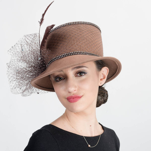400769 Wool Felt Tear Drop Crown Hat: MINK / BROWN / Felt