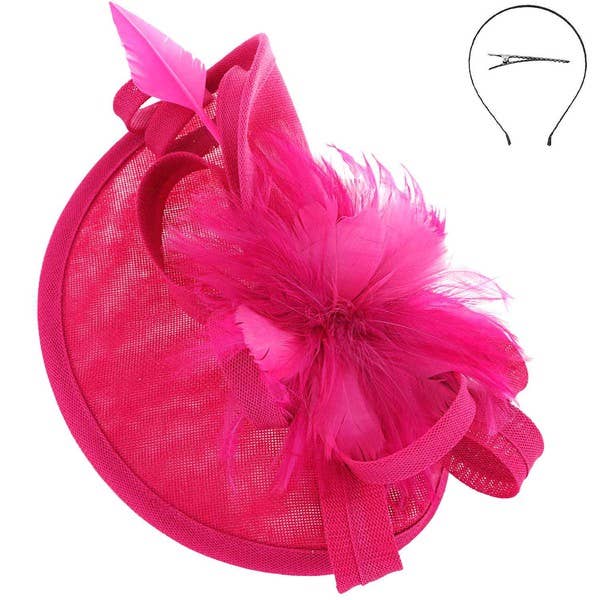 SINAMAY FEATHER FASCINATOR WITH HEADBAND AND CLIP HTH2699: Wh