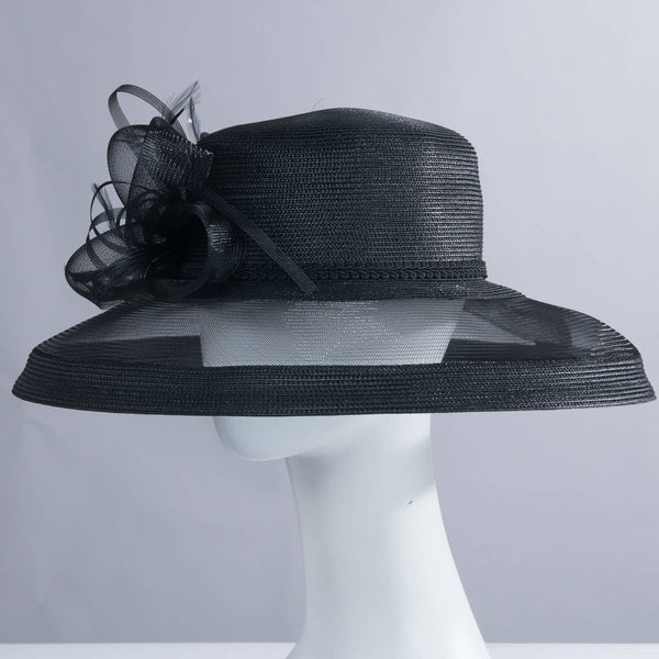 301886 Ribbon Bow Crinoline Brim Poly Straw Hats: PP / NAVY