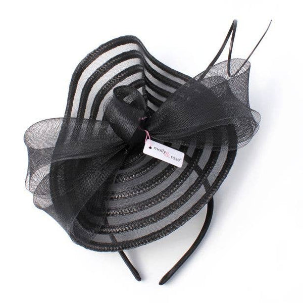 Style Iris. Black Swirl Net Fascinator With Ostrich Quill