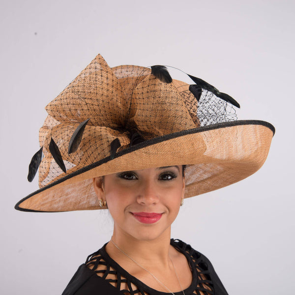 Large Two Tone Veil Sinamay Hat`: Lt. Pink+Navy