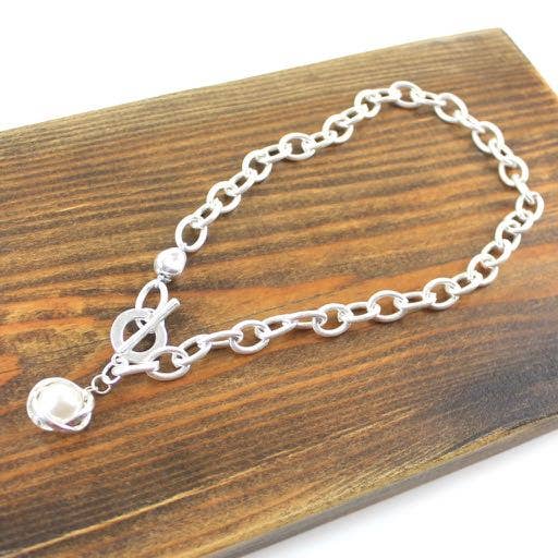 N20116 Pearl Ball Chain Link Collar Toggle Necklace: 01 GD