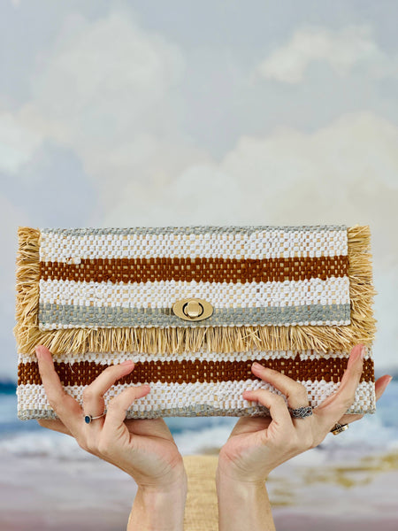 Recycled Cotton Clutch with Raw Fringe Edge