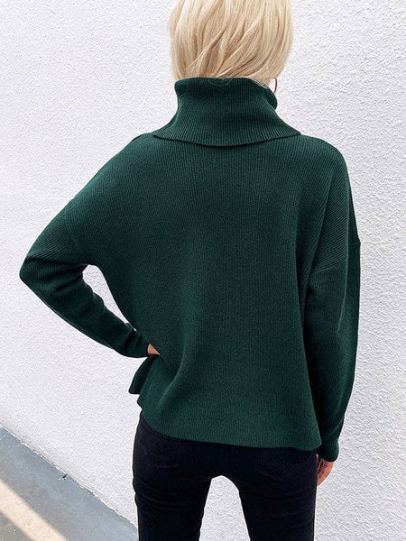 Casual Loose Solid Color High-Neck Long Sleeves Knitwear: WHITE / S