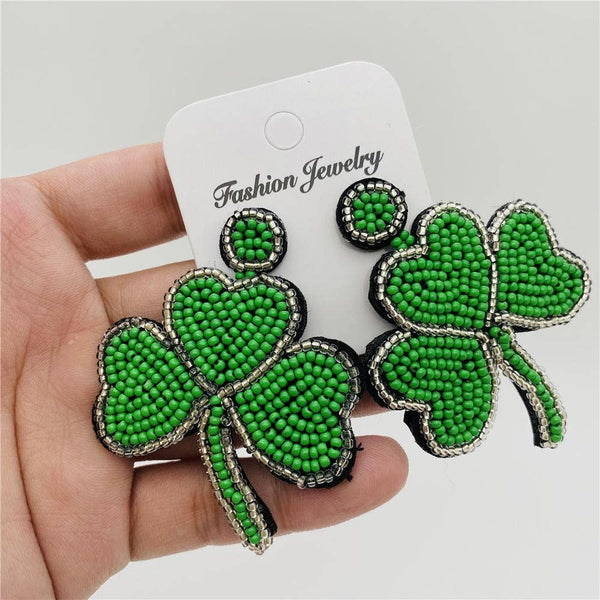 Clover Bead Earrings Hand-woven Stud Earrings: Gold