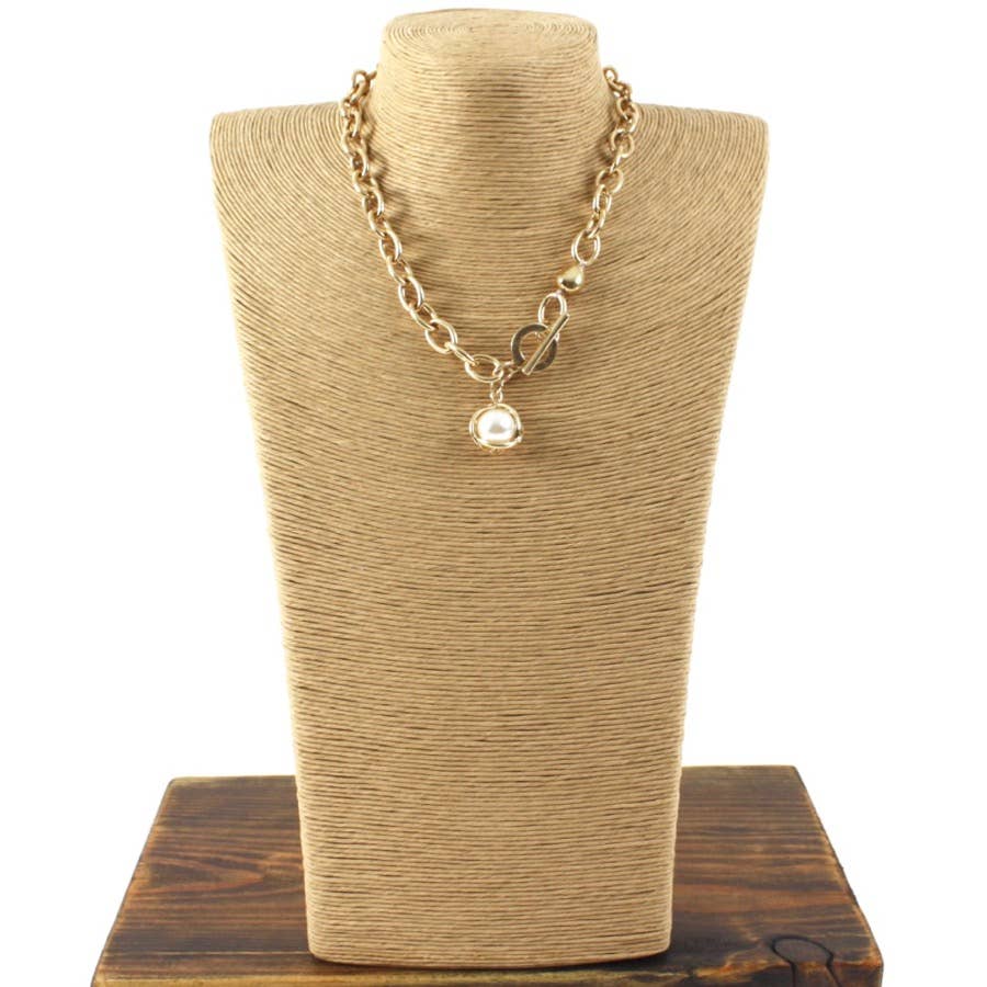 N20116 Pearl Ball Chain Link Collar Toggle Necklace: 01 GD