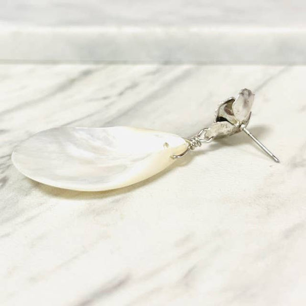Mother of Pearl Teardrop on Silver Flower Post Earring