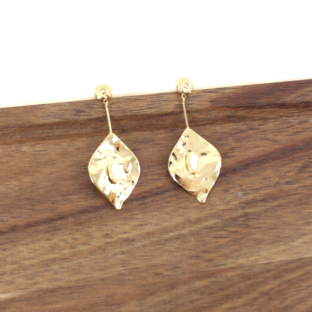 E24144 Leaf Stainless Steel/Semi-Precious Stone Earrings