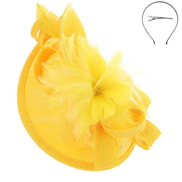 SINAMAY FEATHER FASCINATOR WITH HEADBAND AND CLIP HTH2699: Bk