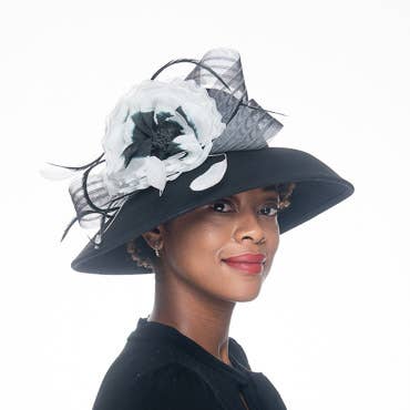 400783 Silk Flower Bow Down Brim Wool Felt Hats: IVORY / Felt