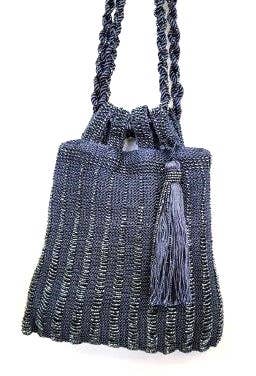 CROCHET VICTORIAN BEADED TASSEL BAG: Silver