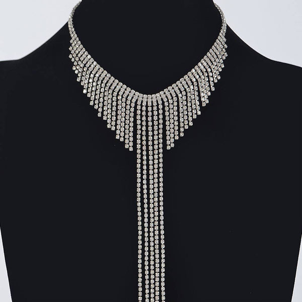 Fringed Rhinestone Choker Necklace: Gold