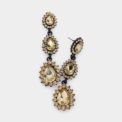 Glass Amber Teardrop Evening Earrings