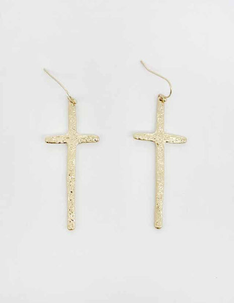 E25083 Textured Cross Dangle Earrings: 02 WS