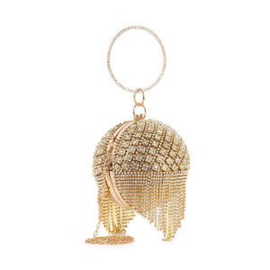 Gold Rhinestone Fringe Accented Evening Bag