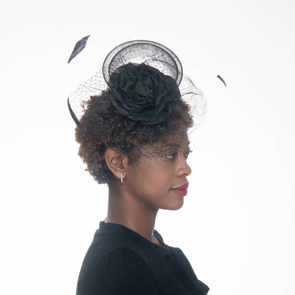 5830C Flower Adorned Crinoline Comb Fascinator Cocktail Hats: SILVER / Crinoline