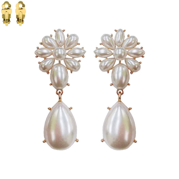 Stone Cluster Teardrop Clip - On Earrings: Crystal