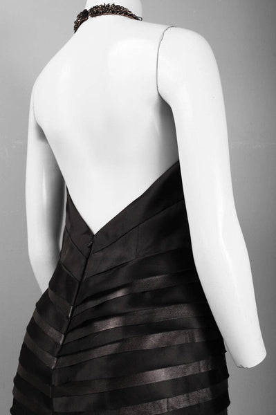 Black Halter Strap Silk Chiffon Gown