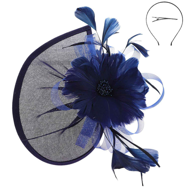 Beaded Pistil Feather Flower w/ Loops Mesh Fascinator: Burgundy
