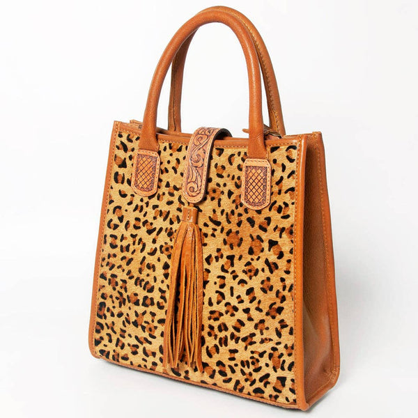 LC-ADBGA279 American Darling Cowhide Tote with Tooled Leather & Tassel Genuine Hair-On Hide: ADBGA279C