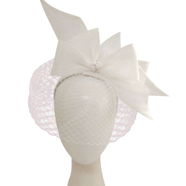 5936H Large Sinamay Bow And French Veil Fascinator On 3.5Cm: Emerald
