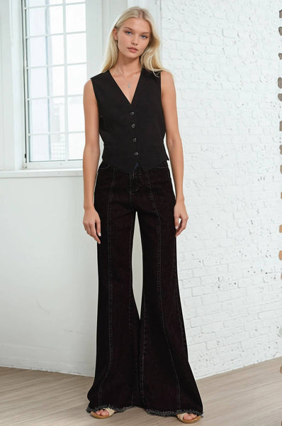 WIDE LEG PALAZZO FIT JEANS 2472PIA BLACK: Black / S