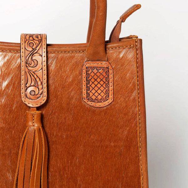 LC-ADBGA279 American Darling Cowhide Tote with Tooled Leather & Tassel Genuine Hair-On Hide: ADBGA279C