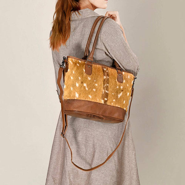 ADBG1230 American Darling Western Hair-On Cowhide Tote Bag with Genuine Leather Trim - Handcrafted Tote: ADBG1230