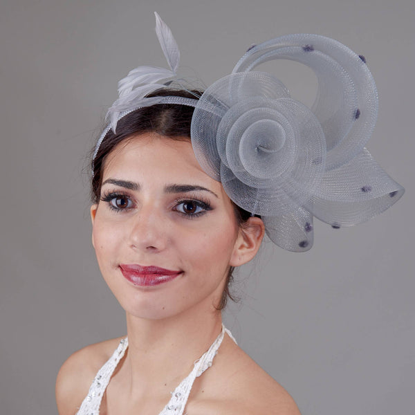 Crinoline Flower Bow Feather Headband Fascinator Cocktail: Gold