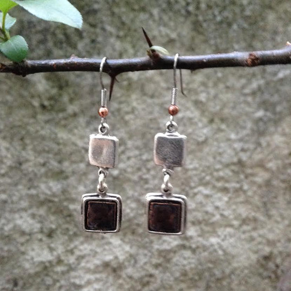 Double Square Earrings: Mix metals