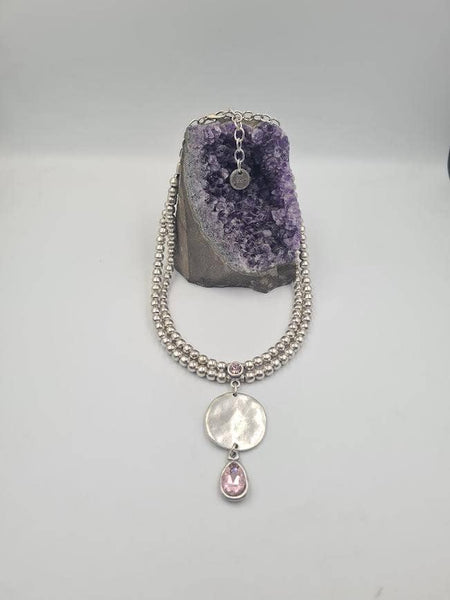 2939X choker style double stranded silver plated necklace: Clear