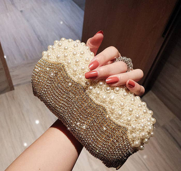 Elegant Pearl and Crystal Clutch L6130: Silver