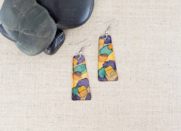 Alcohol Ink Medium Trapezoid Earrings: Pinks