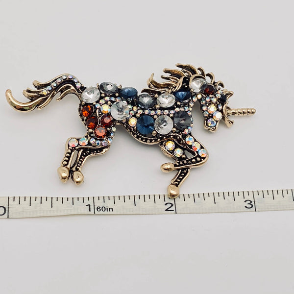 Colourful Rhinestone Galloping Horse Brooch: Horse