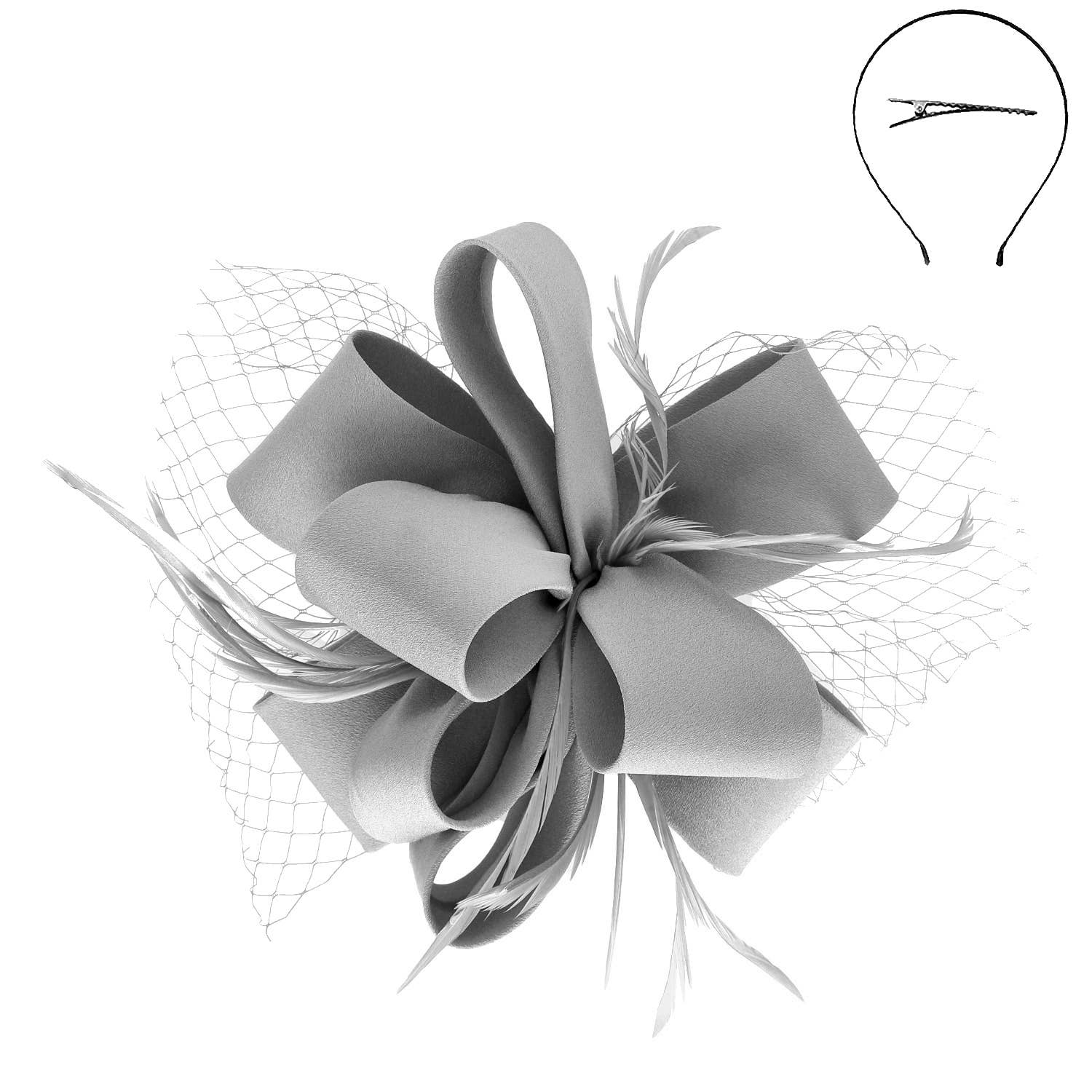Feathered Loopy Sinamay Fascinator : Grey