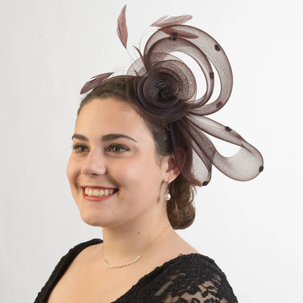 Crinoline Flower Bow Feather Headband Fascinator Cocktail: Gold