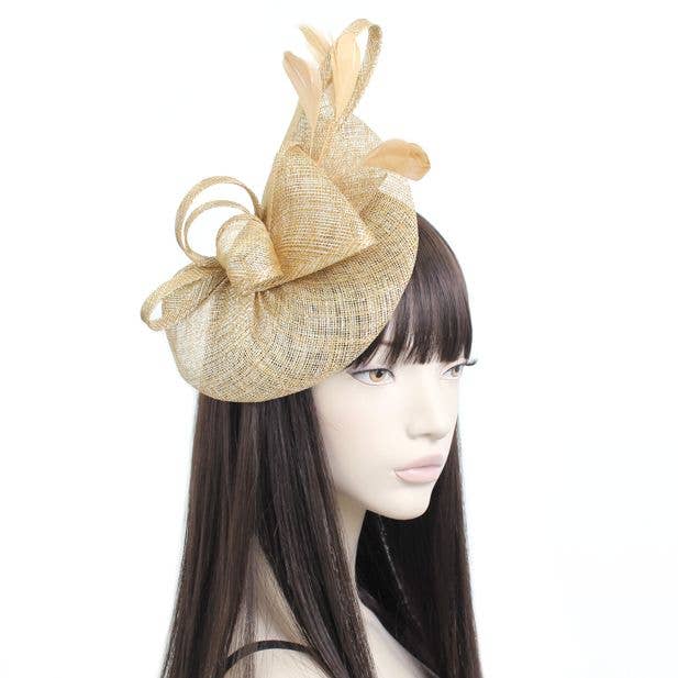 Style Charlotte. Gold Sinamay Fascinator