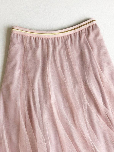 Solid Color Loose Elastic-Waist Mesh Skirt: BLACK / FREE SIZE