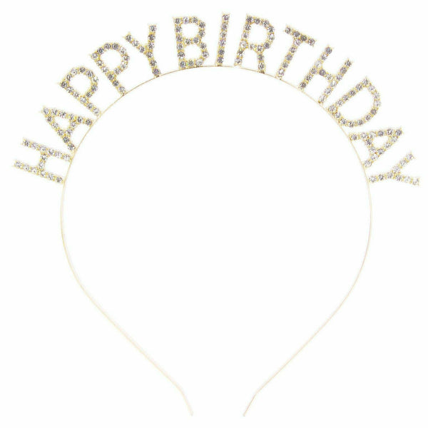 Happy Birthday Rhinestone Headband: Rose Gold-Clear