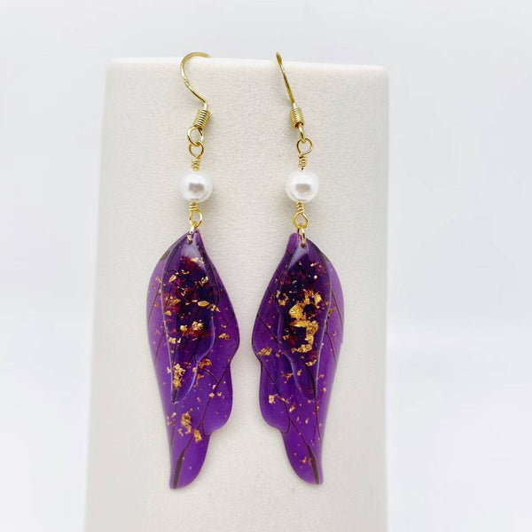 Colorful Double Butterfly Wings Dangle Earrings: Pearl-Light Blue