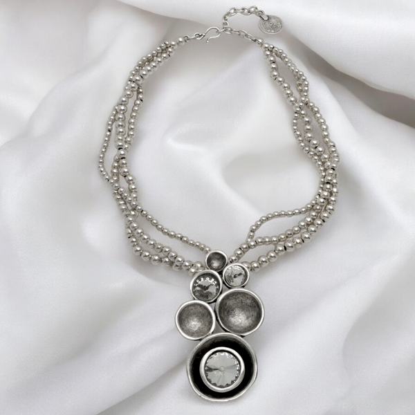 Multi Strand Pewter Necklace with Multi Disc Pendant