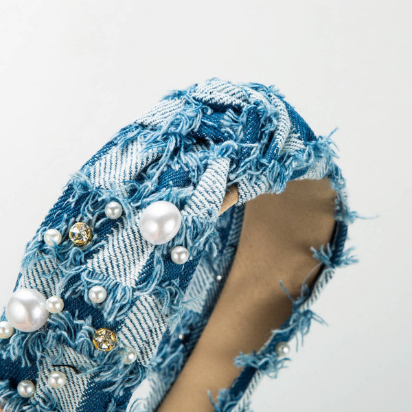 SPONGE BEADED TASSEL HIGH TOP HEADBAND_CWAHA1790: NAVY / (OS) 2