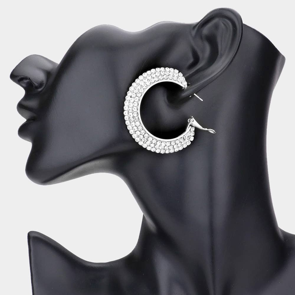 Silver Rhinestone Hoop Earrings