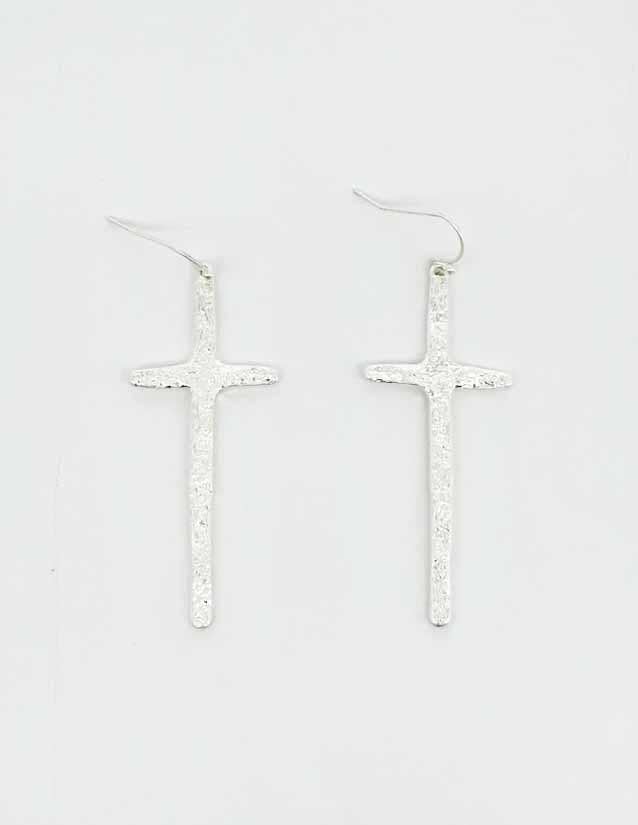 E25083 Textured Cross Dangle Earrings: 02 WS