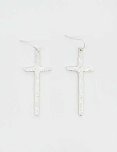 E25083 Textured Cross Dangle Earrings: 02 WS