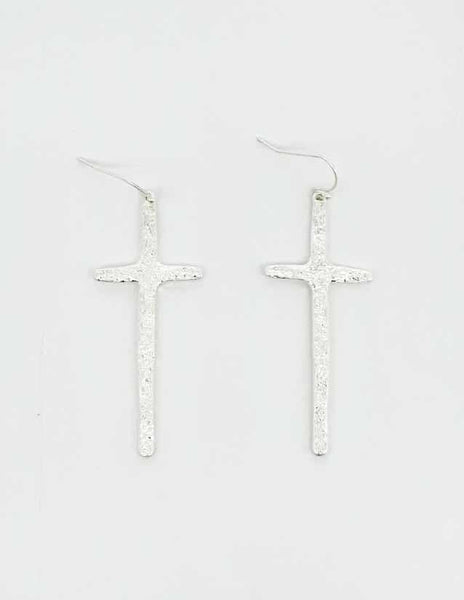 E25083 Textured Cross Dangle Earrings: 02 WS