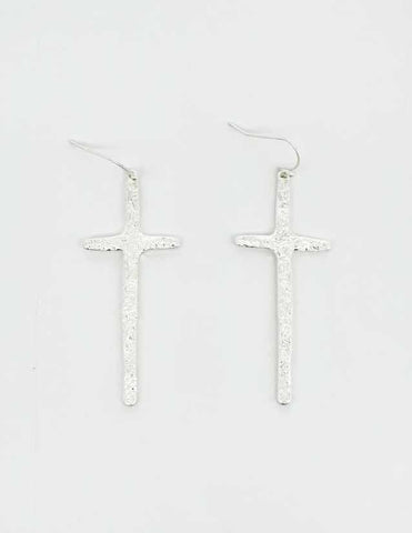 E25083 Textured Cross Dangle Earrings: 02 WS