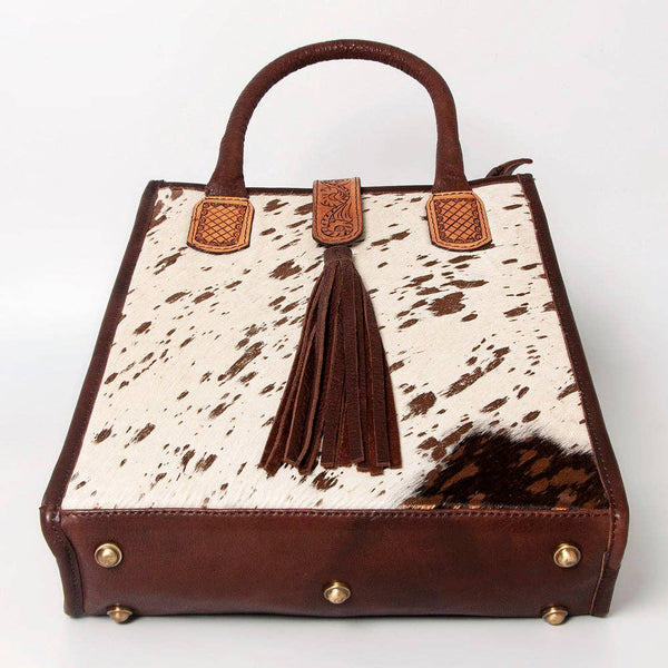 LC-ADBGA279 American Darling Cowhide Tote with Tooled Leather & Tassel Genuine Hair-On Hide: ADBGA279C